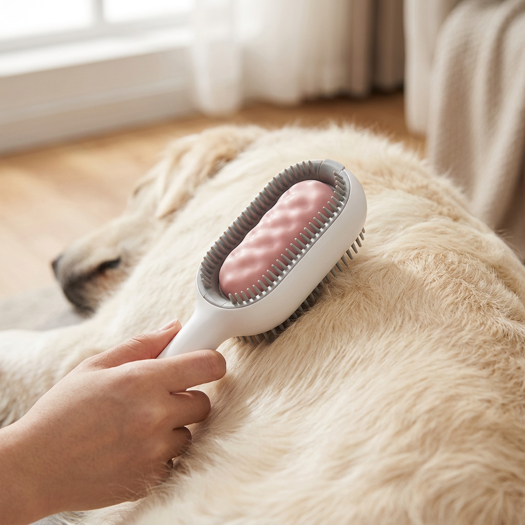 Gentle Pet Deshedding and Grooming Brush for Cats and Dogs with Short or Long Coats