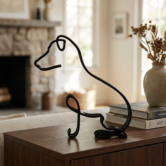Modern Wireframe Dog Figure, Handcrafted Steel Sculpture for Home and Office Decor