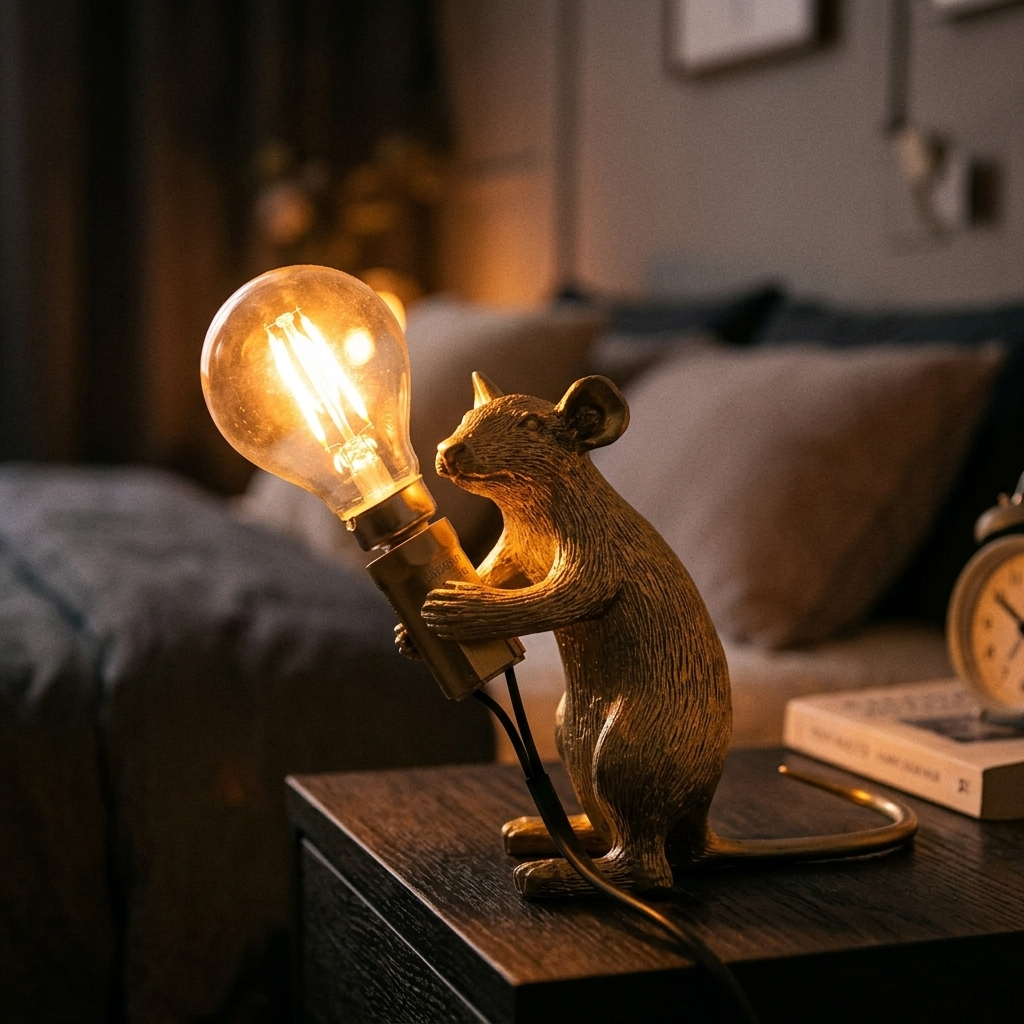 Cute Mouse Table Lamp with Realistic Resin Finish for Playful Room Decor Accents
