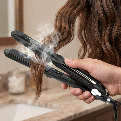 Ceramic Hair Steam Straightener with Tourmaline Plates and LED Temperature Display
