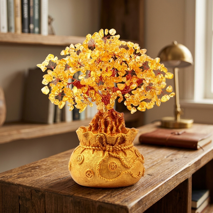 Citrine Money Tree Gemstone Ornament for Feng Shui Home and Office Decor Gifting