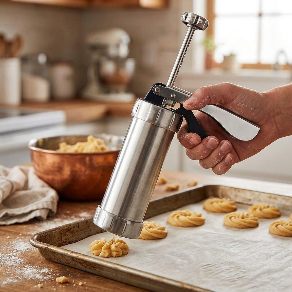 Cookie Press with Interchangeable Patterns for Quick and Easy Holiday Cookie Baking