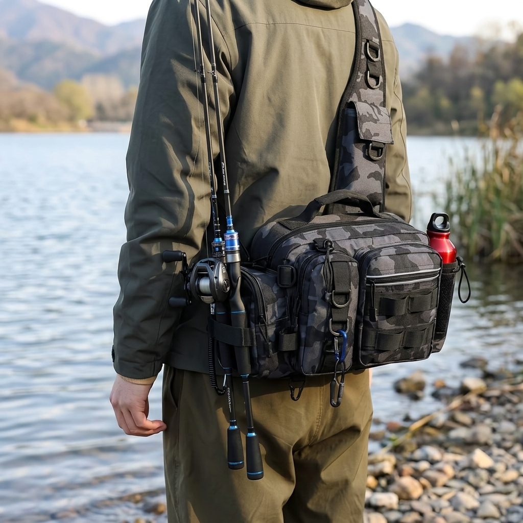 Convertible Fishing Pack with Rod Holders and Drink Holder, 5-Rod Capacity Design
