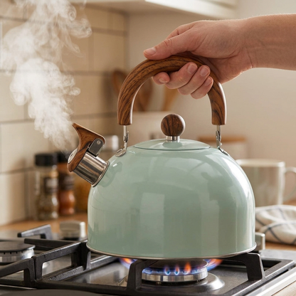 Stainless Steel Whistling Kettle with Heat-Resistant Handle, 3 Liter Stovetop Capacity