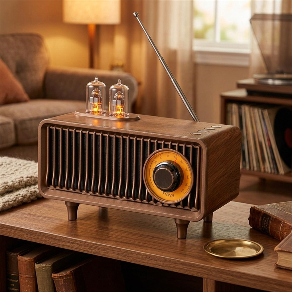 RetroGroove Bluetooth Speaker with Classic Vintage Design and Built-In FM Radio Tuner