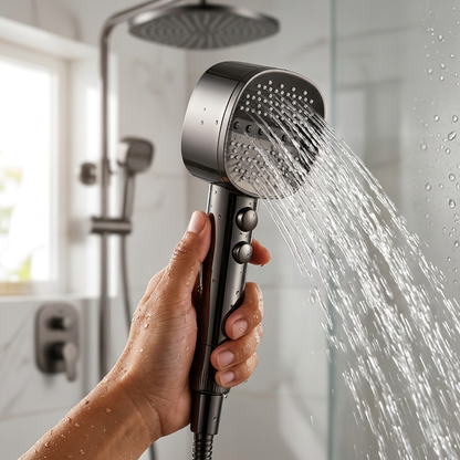 Aquapulse High Pressure Shower Set with Square Handheld Design and Included Hose