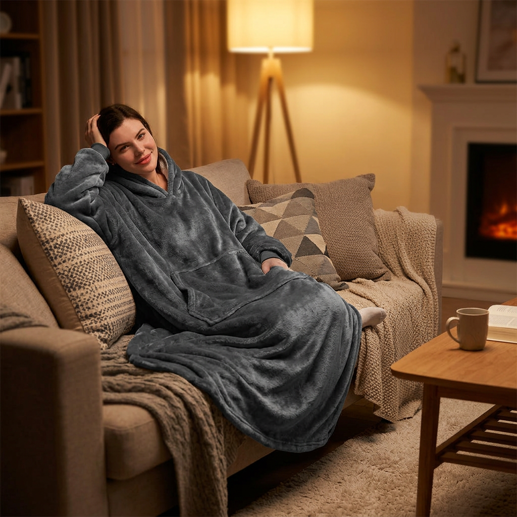 Wearable Cozy Blanket Hooded Gray lifestyle
