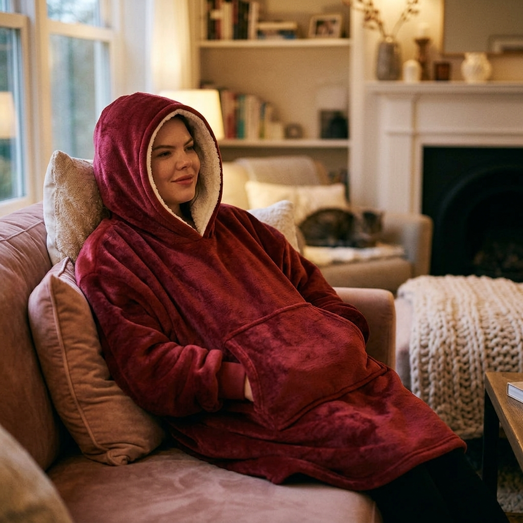 Wearable Cozy Blanket Hooded Red lifestyle
