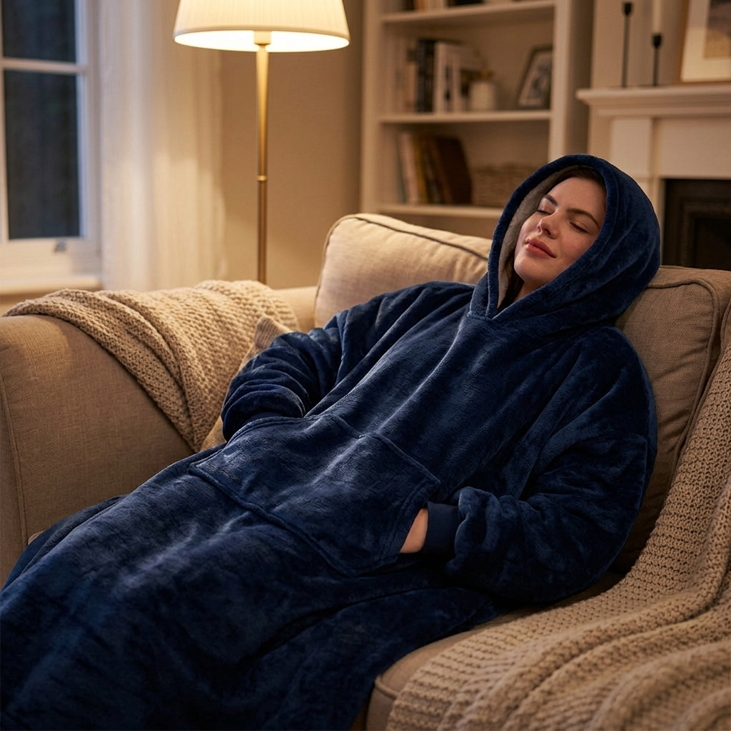 Wearable Cozy Blanket Hooded Blue lifestyle