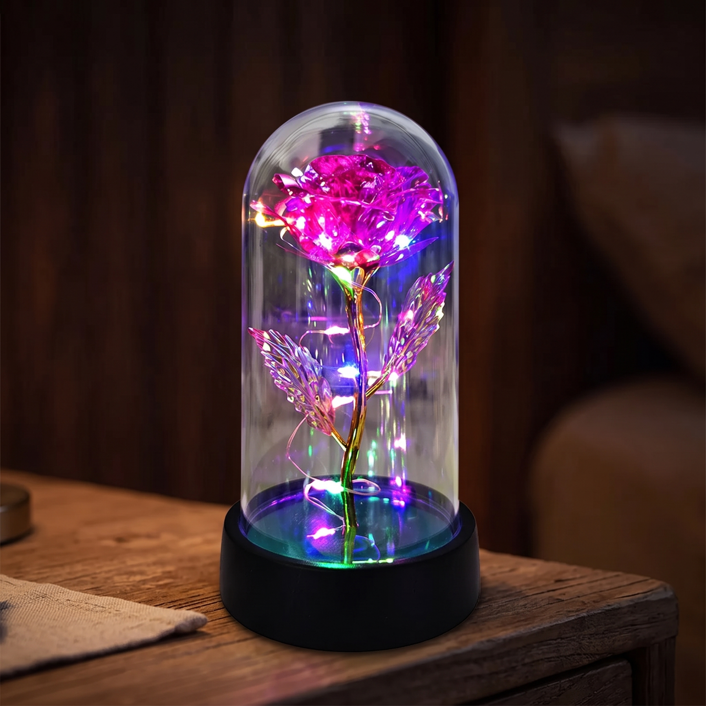 Rose glass dome lamp - Pink Colored Light - lifestyle