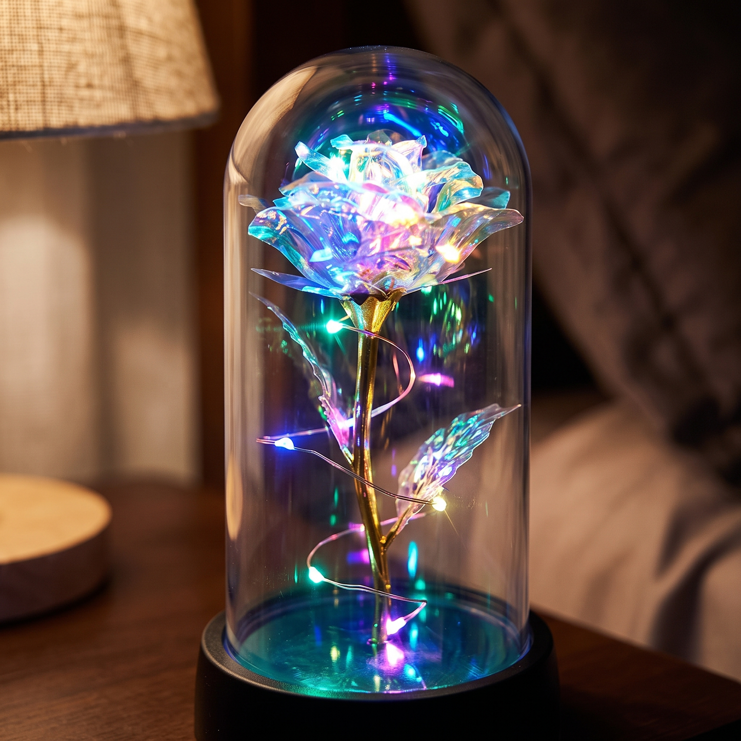 Rose glass dome lamp - Gold Colored Light - lifestyle