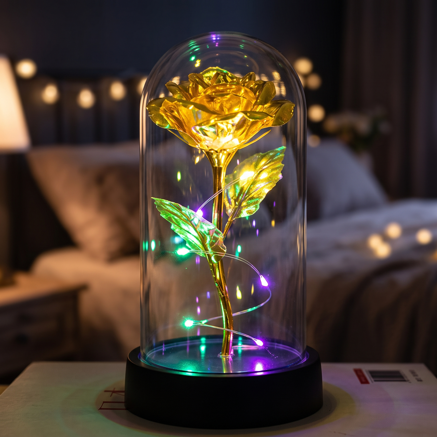 Rose glass dome lamp - Yellow Colored Light - lifestyle