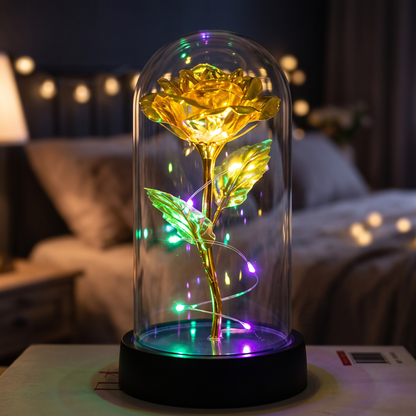 Rose glass dome lamp - Yellow Colored Light - lifestyle