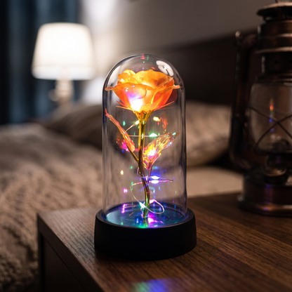 Rose glass dome lamp - Orange Colored Light - lifestyle