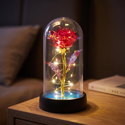 Rose glass dome lamp - Red Warm Light - lifestyle