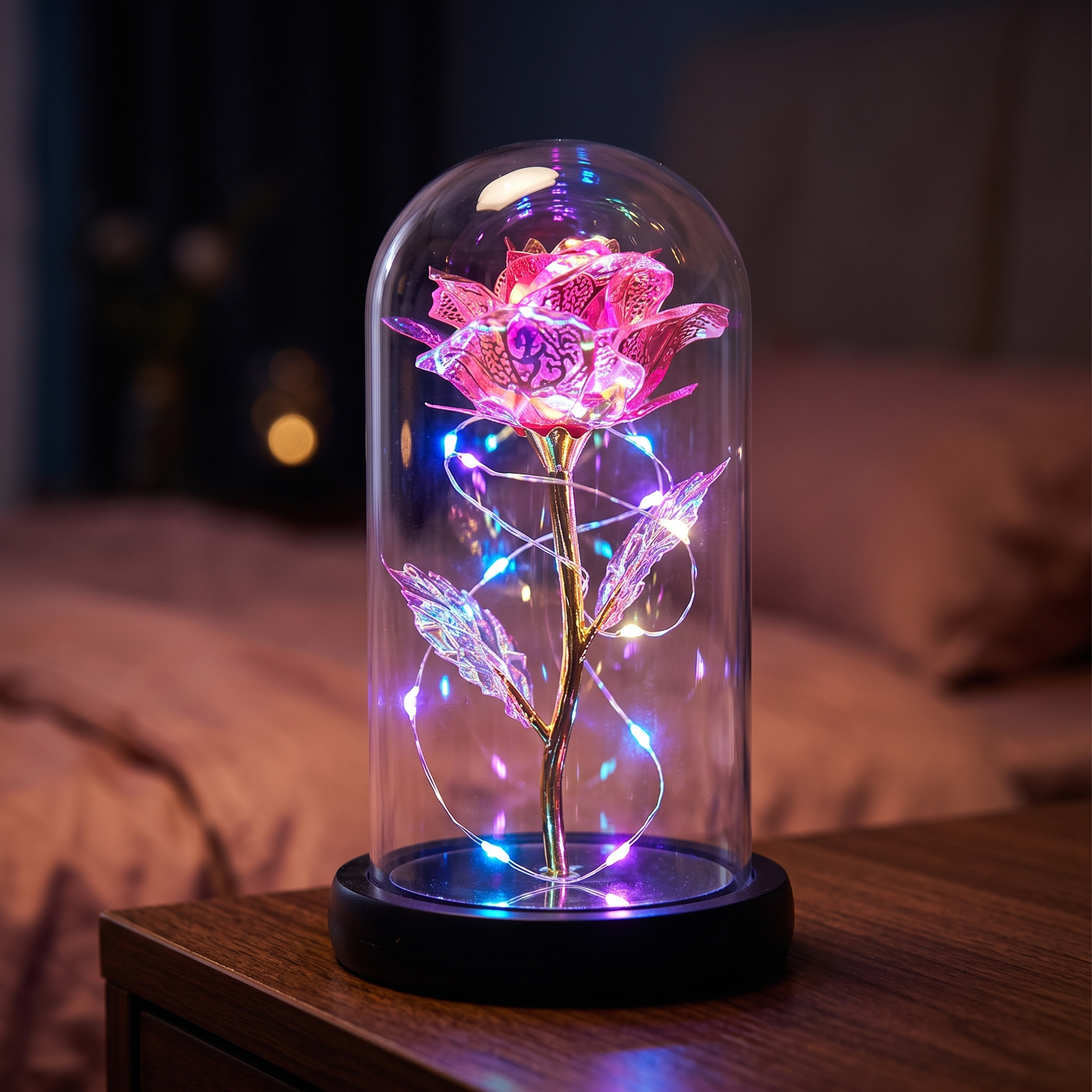 Rose glass dome lamp - Pink Warm Light - lifestyle