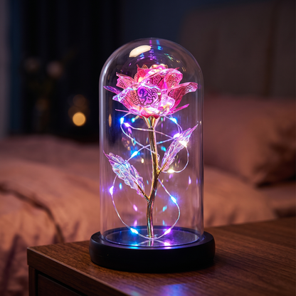 Rose glass dome lamp - Pink Warm Light - lifestyle