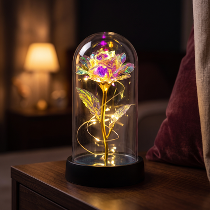 Rose glass dome lamp - Gold Warm Light - lifestyle