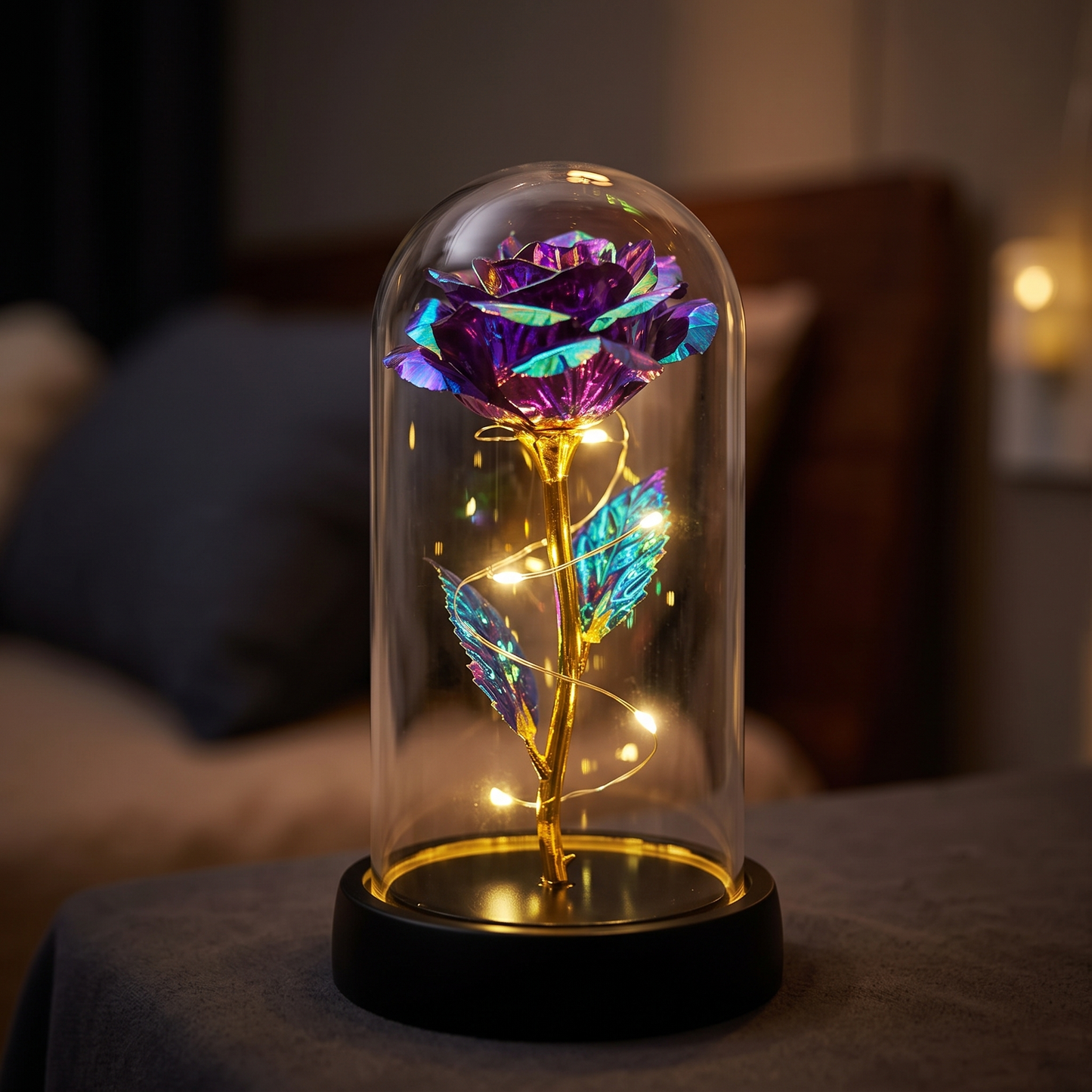 Rose glass dome lamp - Purple Warm Light - lifestyle