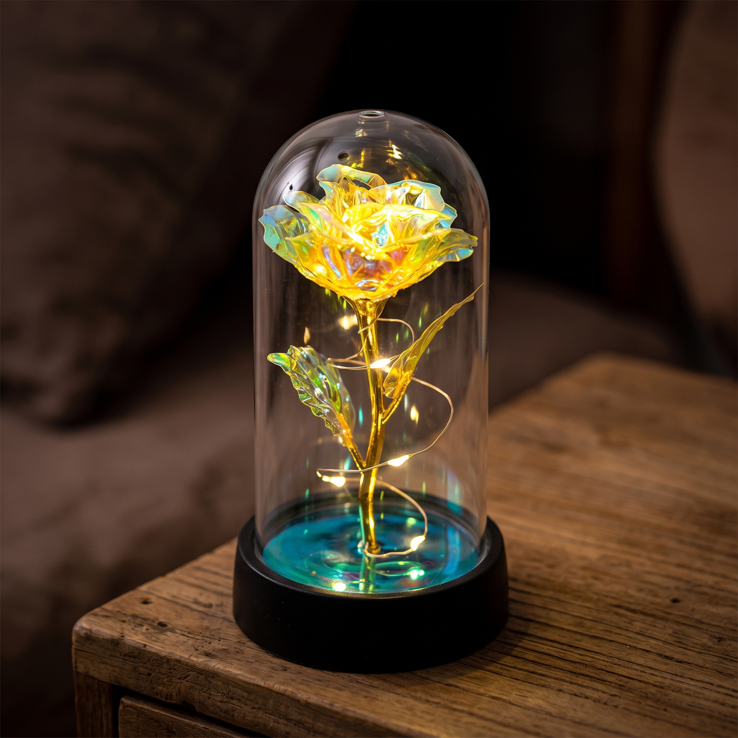 Rose glass dome lamp - Yellow Warm Light - lifestyle