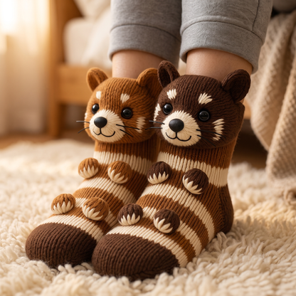 Winter plush socks - Raccoon - lifestyle