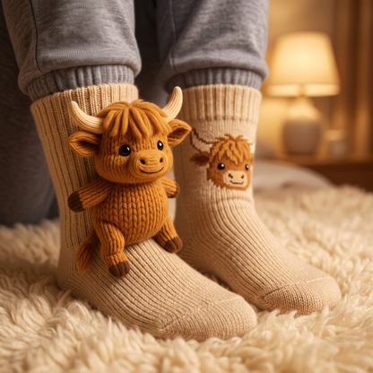Winter plush socks - Highland Cow - lifestyle