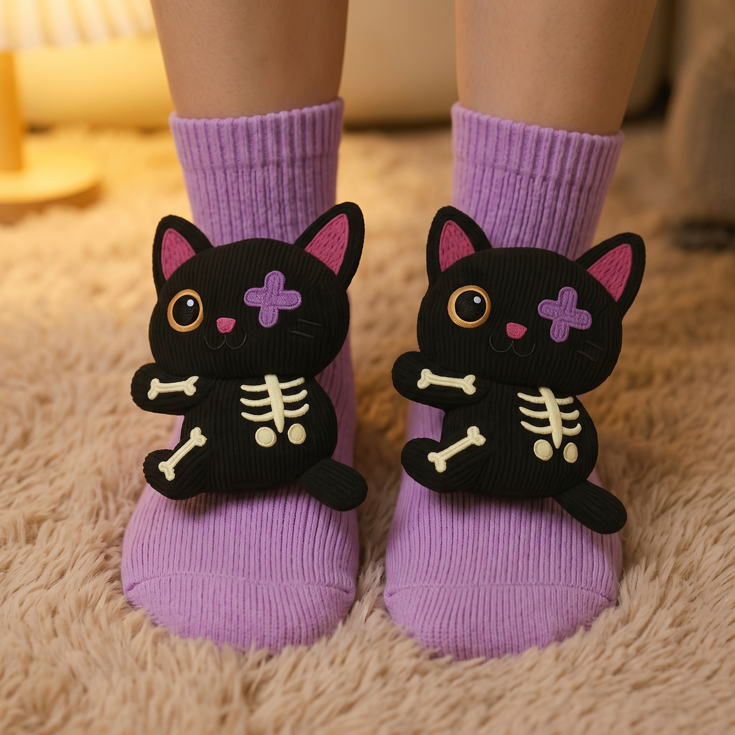 Winter plush socks - Black Cat - lifestyle