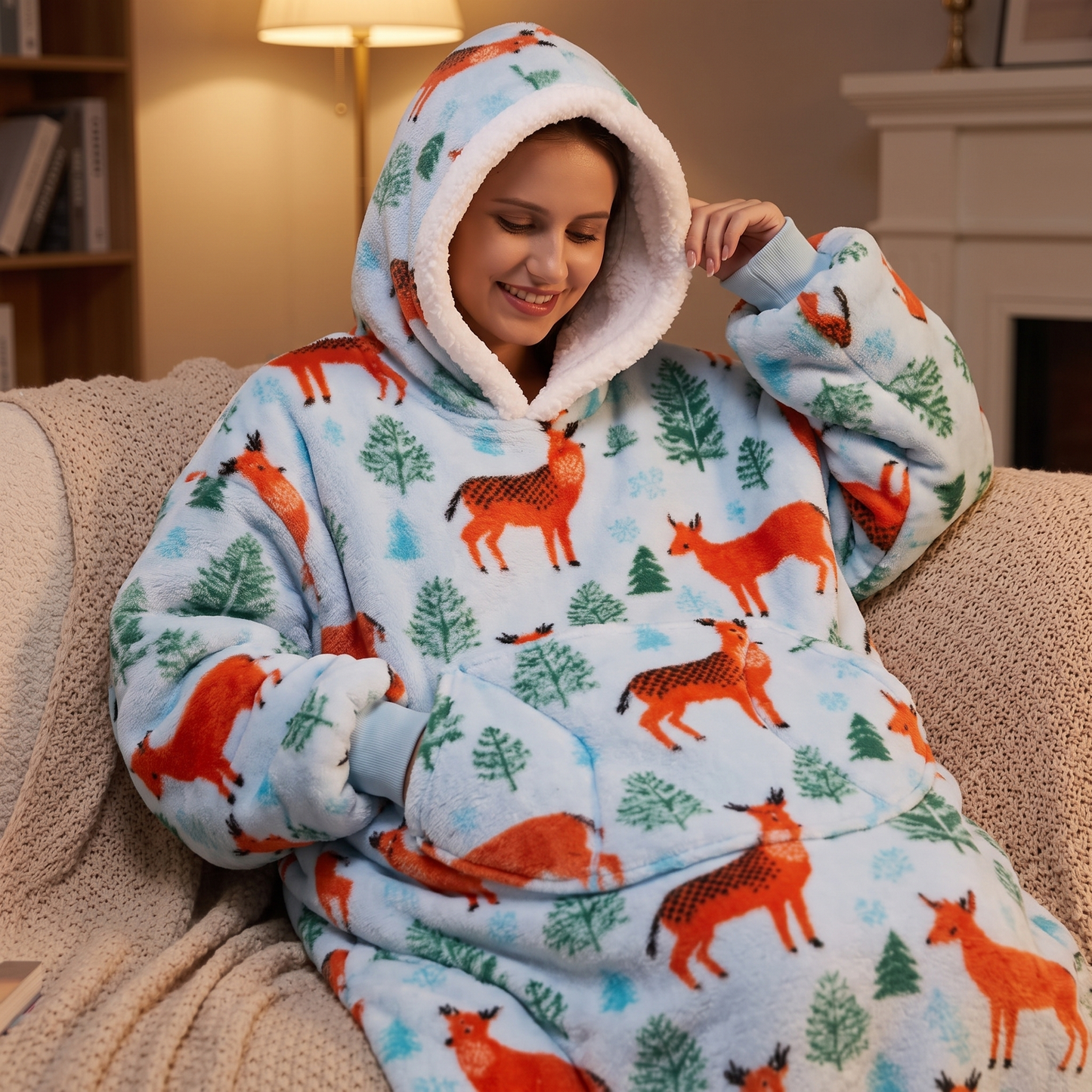Oversized Blanket Hoodie - Wearable Hooded Blanket for Adults, Full Coverage Fit