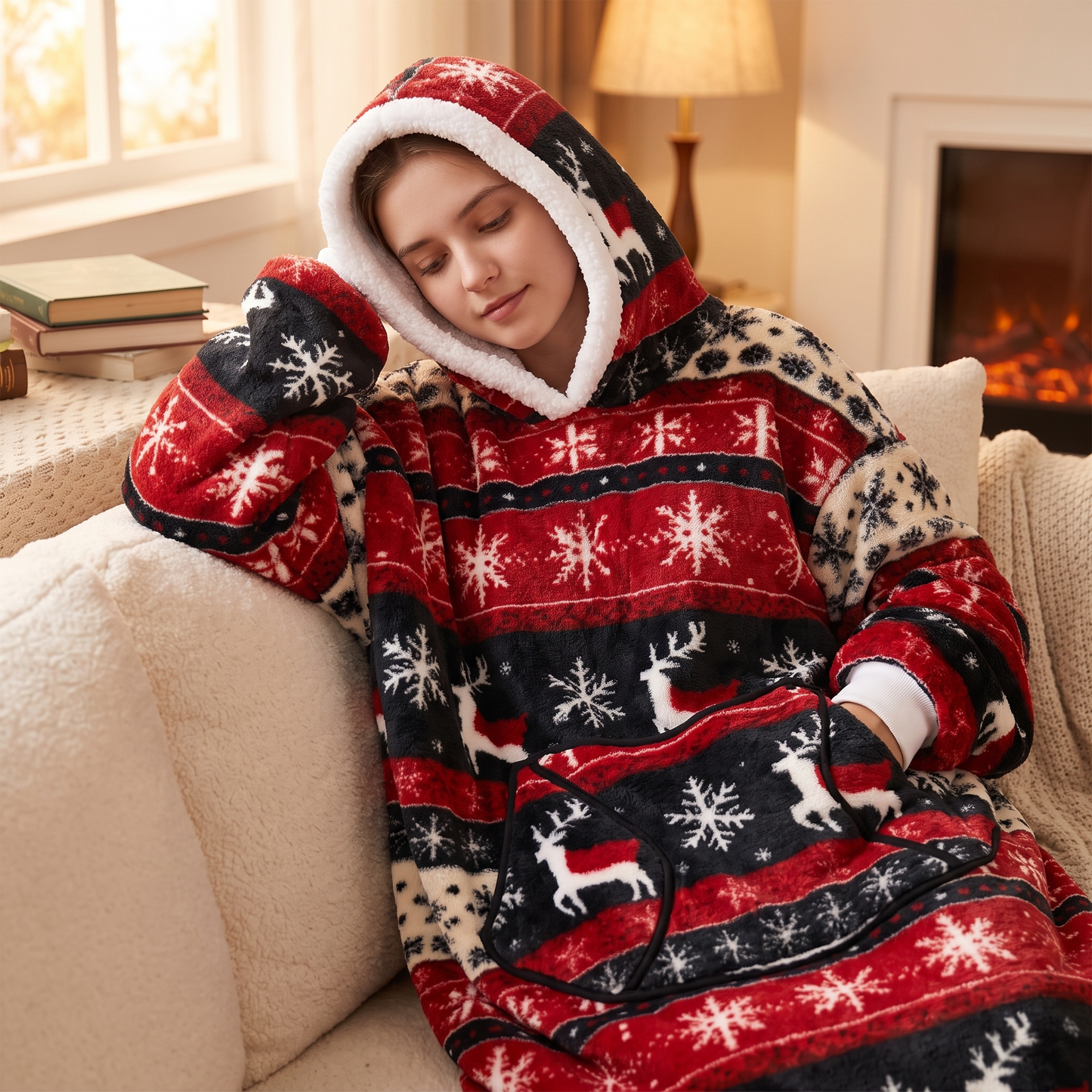 Oversized Blanket Hoodie - Wearable Hooded Blanket for Adults, Full Coverage Fit