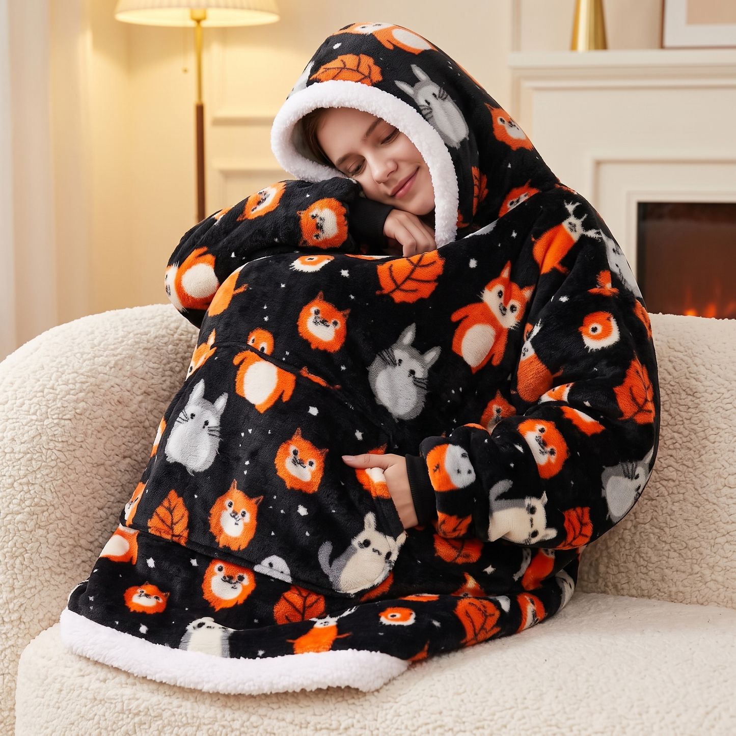 Oversized Blanket Hoodie - Wearable Hooded Blanket for Adults, Full Coverage Fit