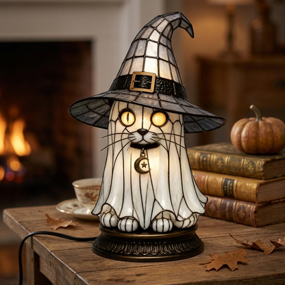 Owl Stained Glass Witch Hat Lamp - Ghost lifestyle photo | b13-23321d7e