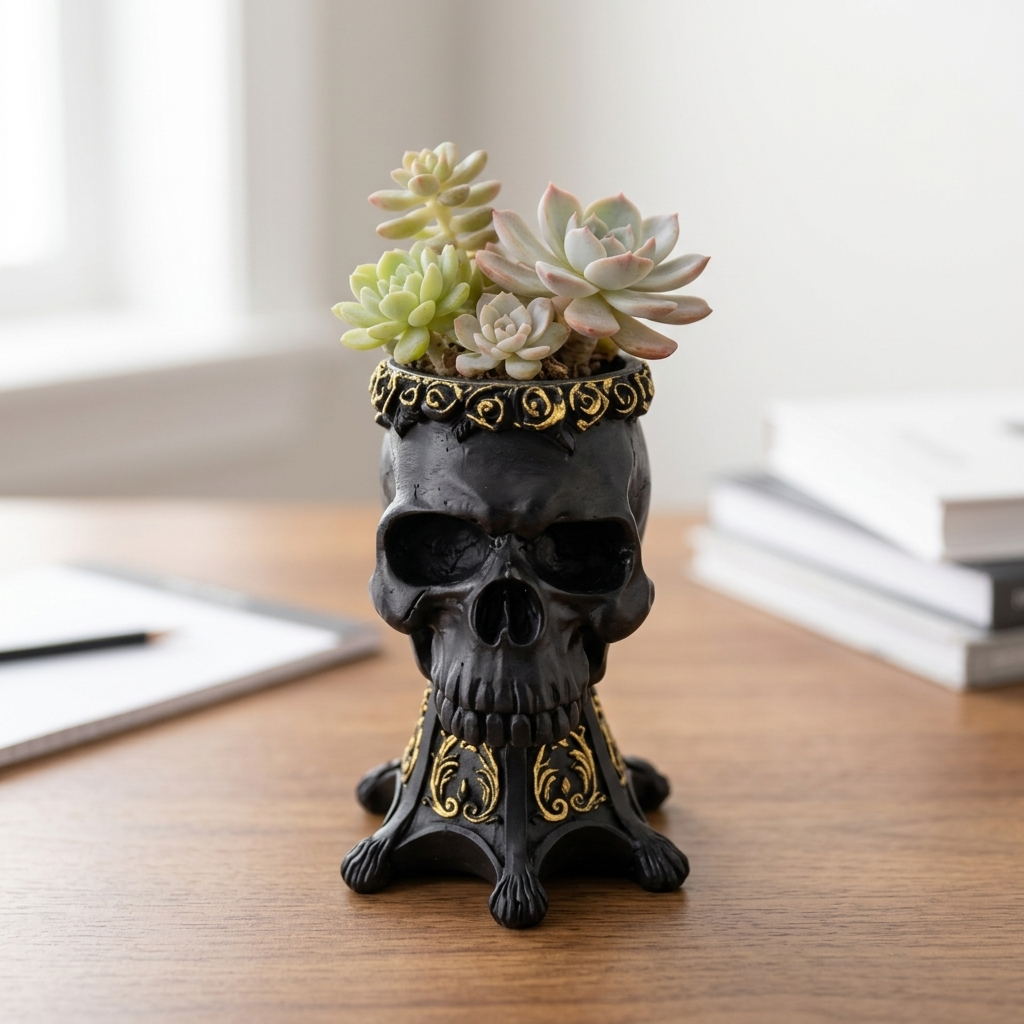 Gothic Skull Vase and Pen Holder - Black lifestyle | b13-d5d26dd5