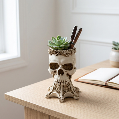 Gothic Skull Vase and Pen Holder - White lifestyle | b13-f7e50d58
