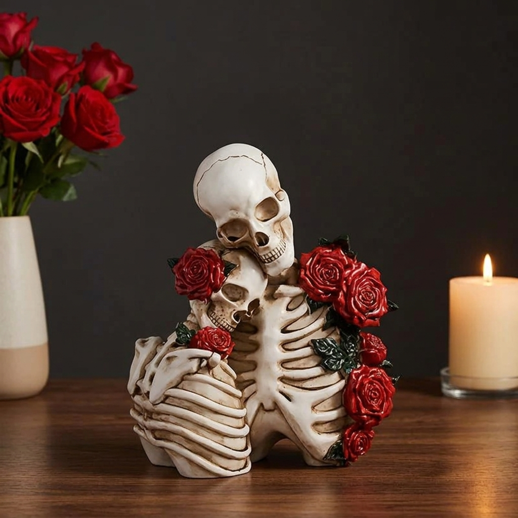 Gothic Skeleton Couple Figurine - Hug / Bone White lifestyle | b13-cadeab3e