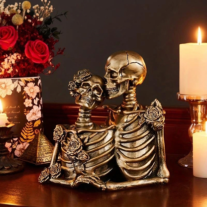 Gothic Skeleton Couple Figurine - Holding Hands / Antique Gold lifestyle | b13-160eb54b