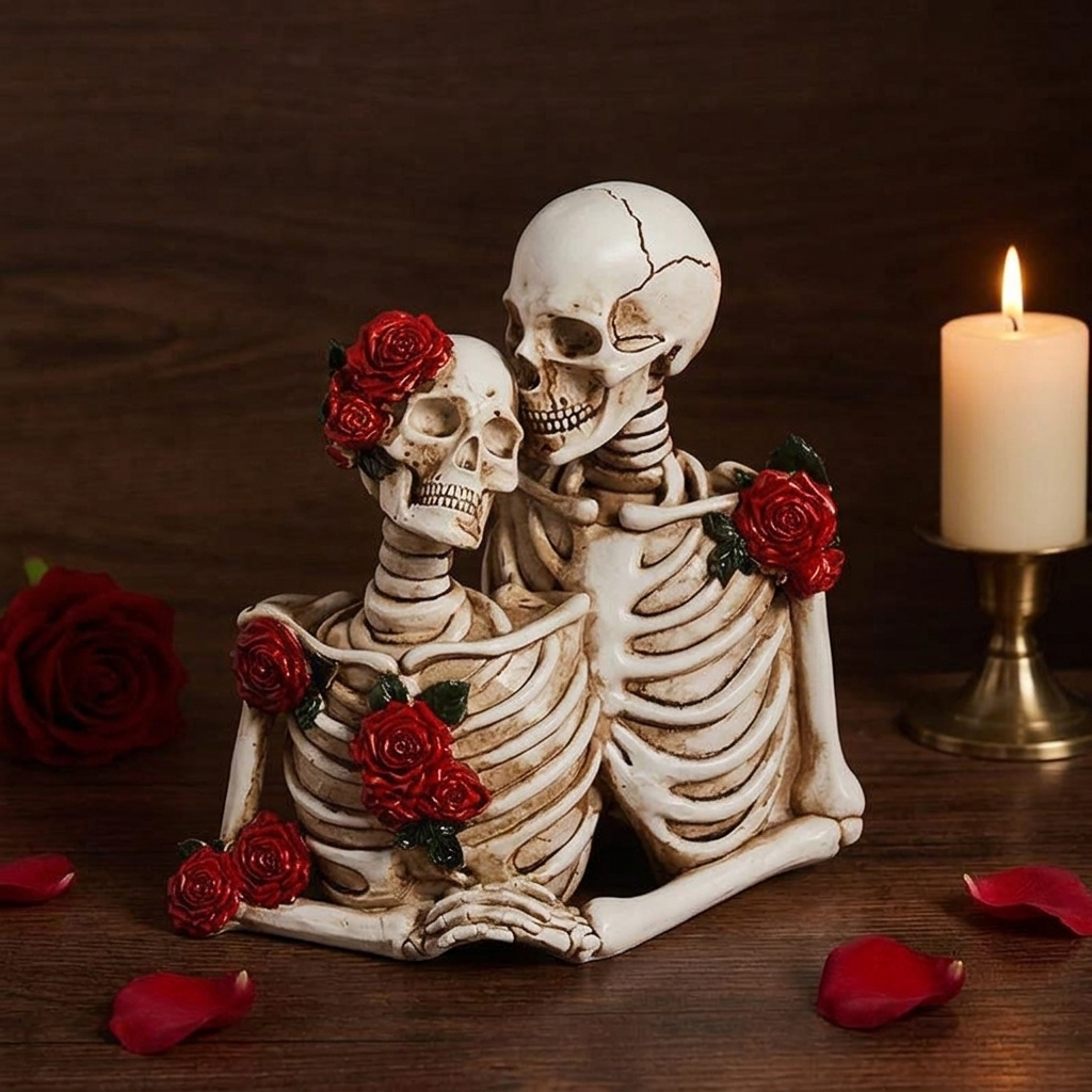 Gothic Skeleton Couple Figurine - Holding Hands / Bone White lifestyle | b13-2be08335
