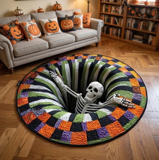 3D Optical Illusion Round Rug, Waterproof Non Slip Halloween Floor Mat in 5 Designs and 3 Sizes
