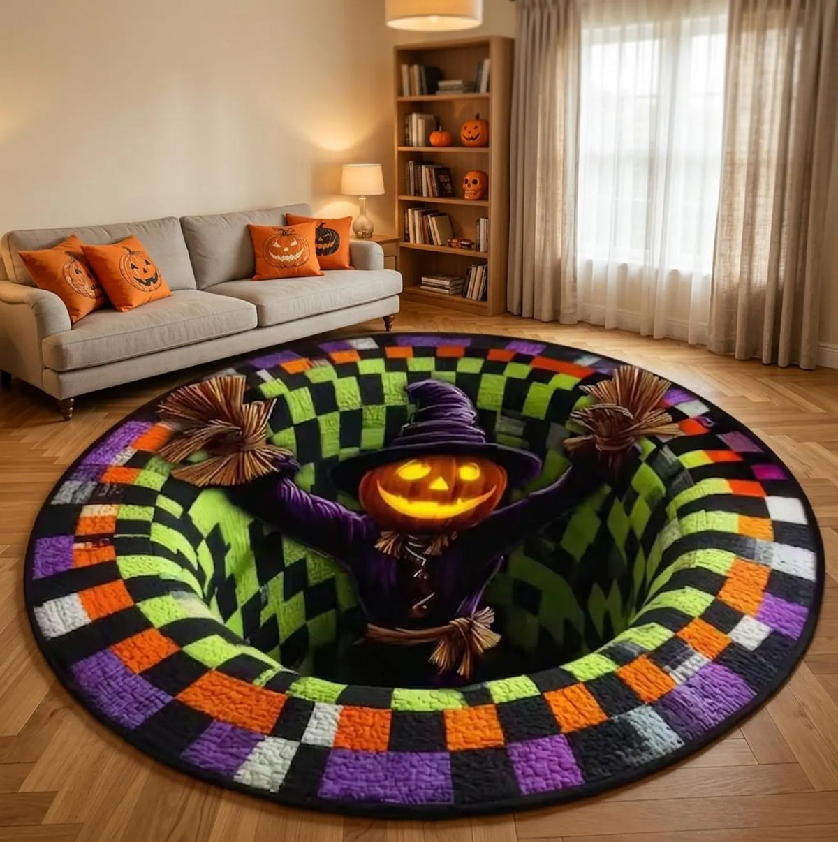 3D Optical Illusion Round Rug, Waterproof Non Slip Halloween Floor Mat in 5 Designs and 3 Sizes