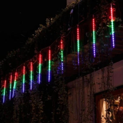 LED Dripping Icicle Lights Outdoor Christmas Cascading Meteor Shower 8 Tubes 20 Inch Linkable Set
