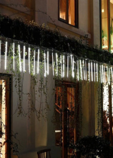 LED Dripping Icicle Lights Outdoor Christmas Cascading Meteor Shower 8 Tubes 20 Inch Linkable Set