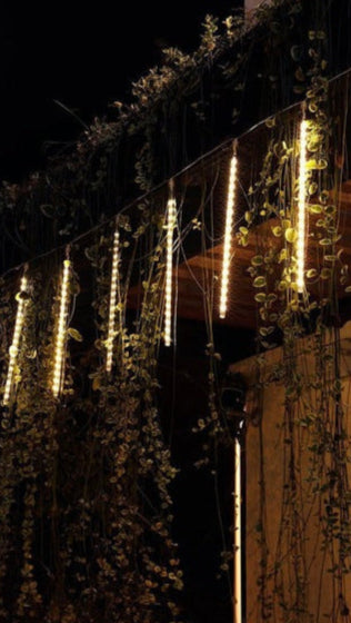 LED Dripping Icicle Lights Outdoor Christmas Cascading Meteor Shower 8 Tubes 20 Inch Linkable Set