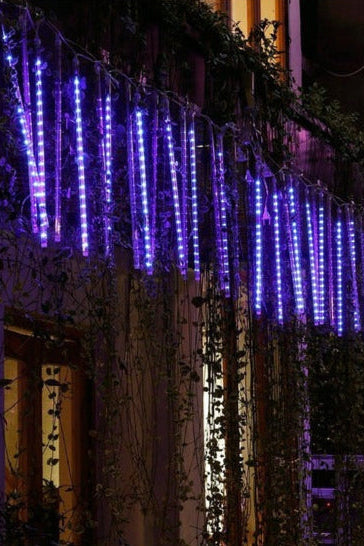 LED Dripping Icicle Lights Outdoor Christmas Cascading Meteor Shower 8 Tubes 20 Inch Linkable Set