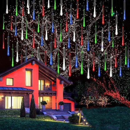 LED Dripping Icicle Lights Outdoor Christmas Cascading Meteor Shower 8 Tubes 20 Inch Linkable Set