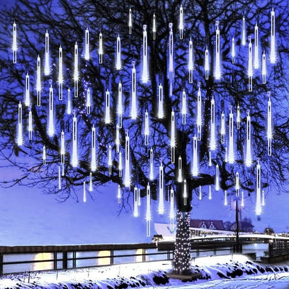 LED Dripping Icicle Lights Outdoor Christmas Cascading Meteor Shower 8 Tubes 20 Inch Linkable Set