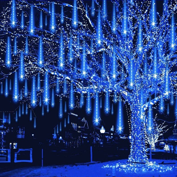 LED Dripping Icicle Lights Outdoor Christmas Cascading Meteor Shower 8 Tubes 20 Inch Linkable Set