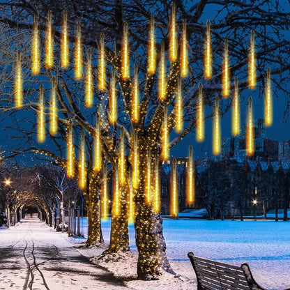 LED Dripping Icicle Lights Outdoor Christmas Cascading Meteor Shower 8 Tubes 20 Inch Linkable Set