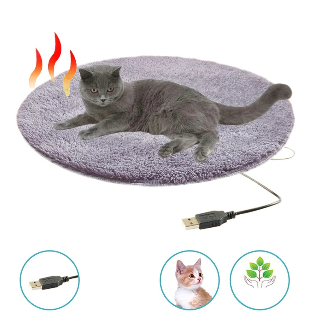 USB Heated Pet Cushion for Small and Medium Pets 15.7 Inch Round Indoor Warming Mat