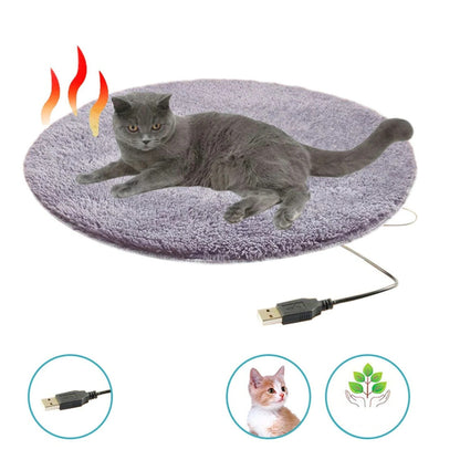 USB Heated Pet Cushion for Small and Medium Pets 15.7 Inch Round Indoor Warming Mat
