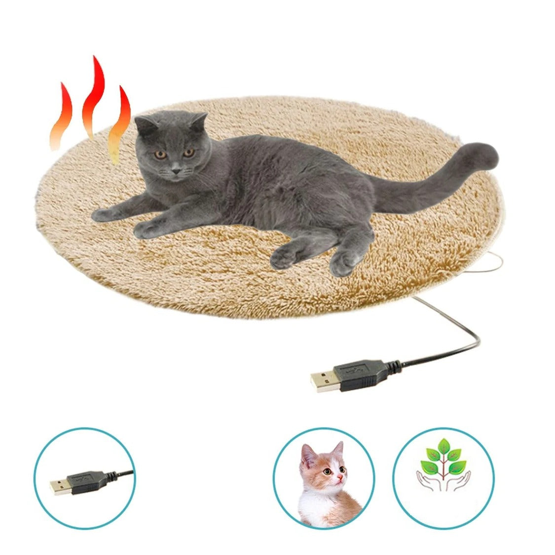 USB Heated Pet Cushion for Small and Medium Pets 15.7 Inch Round Indoor Warming Mat