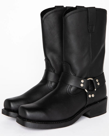 Mens 11 Inch Leather Harness Boots with Waterproof Top Grain Leather Upper and Oil Resistant Sole